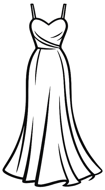 Boceto ilustrativo de vestido largo de fiesta